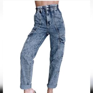 NWT Petra 153 Blue Acid Wash Cargo Jeans